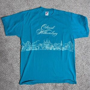 Vintage Colonial Williamsburg T Shirt Mens XL Green Teal USA Made JERZEES